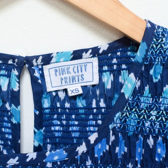 Tuckernuck Pink City Prints Blue Isabel Tiered Midi Dress in Ocean Ikat Size XS - Picture 8 of 10